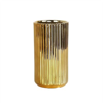 Vases for Flowers Ceramic Vase Home Decor Room Decoration Nordic Wedding Flower Pot Decoration Flower Stand Electroplating Striped Vases Unique Flower Vase (Color : Brass, Size : Large)