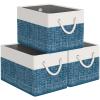 StorageTastic Storage Bin,Collapsible Storage Basket For Organizing,Large Storage Boxes With Rope Handles,Storage Containers,White & Blue,3 Pack view 1