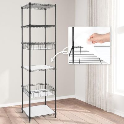 CAPHAUS NSF Wire Shelving Unit w/Baskets & Liner, Storage Rack Corner Shelves, Storage Rack Kitchen, Bathroom, Laundry Closet, Wire Shelving Basket Shelves, Black, 6 Tier