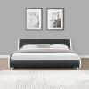 AnwickmakKing Size Faux Leather Low Profile Upholstered Platform Bed Frame with Curved Headboard, Wave-Like Design, Wood Slat Support, No Box Spring Needed, Easy Assembly (White Black) view 1