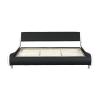AnwickmakKing Size Faux Leather Low Profile Upholstered Platform Bed Frame with Curved Headboard, Wave-Like Design, Wood Slat Support, No Box Spring Needed, Easy Assembly (White Black) view 4