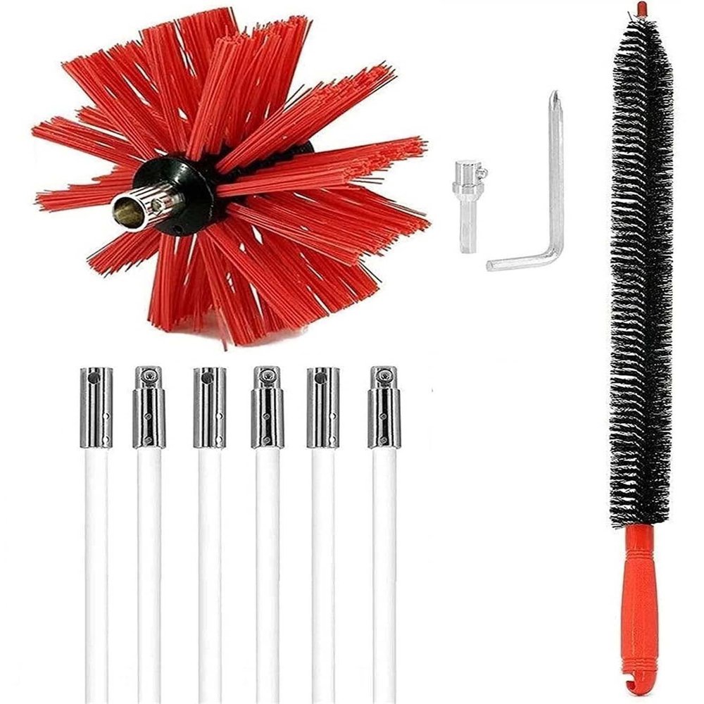 chimney sweep kit Chimney Sweep Brushes Kit, Flexible Chimney Sweep Set Flue Sweeping Brush And Rod Kit Soot Cleaning Rods (410/610 * 10Mm) (1 Brush + 6/9/12/15 Rods) ( Color : 6 Rods , Size : 410mm )