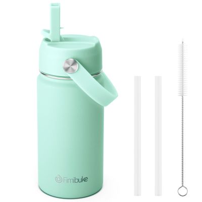 Fimibuke Kids Insulated Water Bottle, 14oz BPA FREE 18/8 Stainless Steel Travel Tumbler Double Wall Vacuum Leak Proof Kids Cup with Straw Metal Water Bottle for School Boys Girls(1 Pack, Mint)