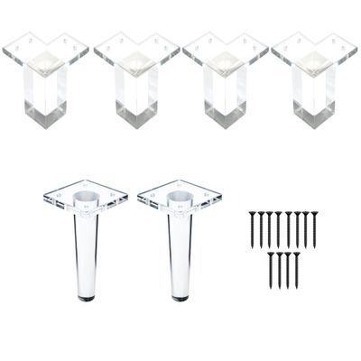 Greaton, 6 Square Acrylic Legs, Great and Sturdy Replacement for Sofas, Chairs and Tables, Set of 6