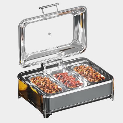 Aprilhp Chafing Dish Buffet Set, Food Warmer Buffet Server with Electronic Temperature Control and Visual Hydraulic Cover, Buffet Sever and Warmer Detachable for Catering Hotel Parties (Size:3 Grid)