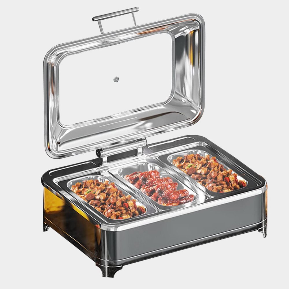 Aprilhp Chafing Dish Buffet Set, Food Warmer Buffet Server with Electronic Temperature Control and Visual Hydraulic Cover, Buffet Sever and Warmer Detachable for Catering Hotel Parties (Size:3 Grid)