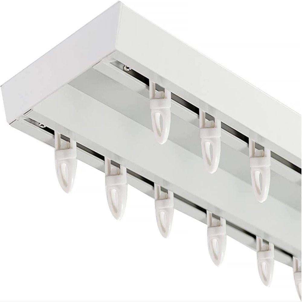 Ceiling Curtain Track, Sliding Door Ceiling Mount Double Curtain Track, Champagne White Aluminum Alloy Room Divider Curtain Rod, for Indoor Balcony/Living Room/Bedroom, with Screw Kit ( Color : White