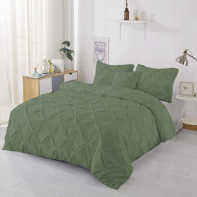 1Pcs Pinch Pleated Comforter Premium Super Soft 400 GSM All Season Pintuck 1000 Thread Count 100% Egyptian Cotton Oversized Super King Size (120" x 98") Inch - Sage Pinch