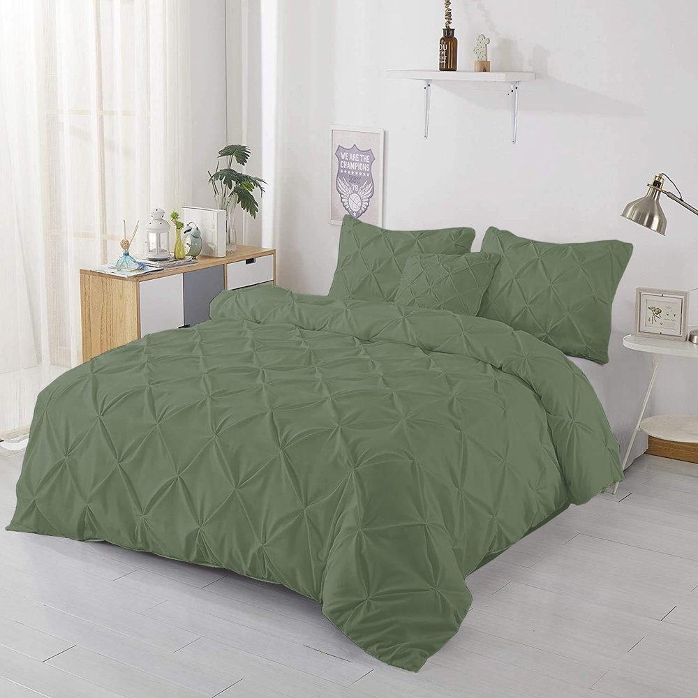 1Pcs Pinch Pleated Comforter Premium Super Soft 400 GSM All Season Pintuck 1000 Thread Count 100% Egyptian Cotton Oversized Super King Size (120" x 98") Inch - Sage Pinch