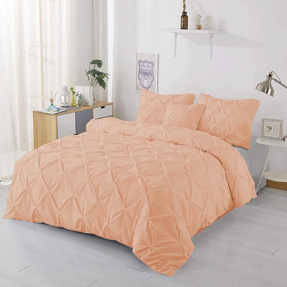 1Pcs Pinch Pleated Comforter Premium Super Soft 400 GSM All Season Pintuck 1000 Thread Count 100% Egyptian Cotton Super King Size (116" x 98") Inch - Blush Pinch