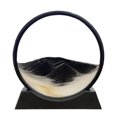 12inch, Black and White 3D Dynamic Sand Art Liquid Motion, Moving Sand Art Picture Round Glass 3D Deep Sea Sandscape in Motion Display Flowing Sand Frame Relaxing Desktop Home Office Work Decor
