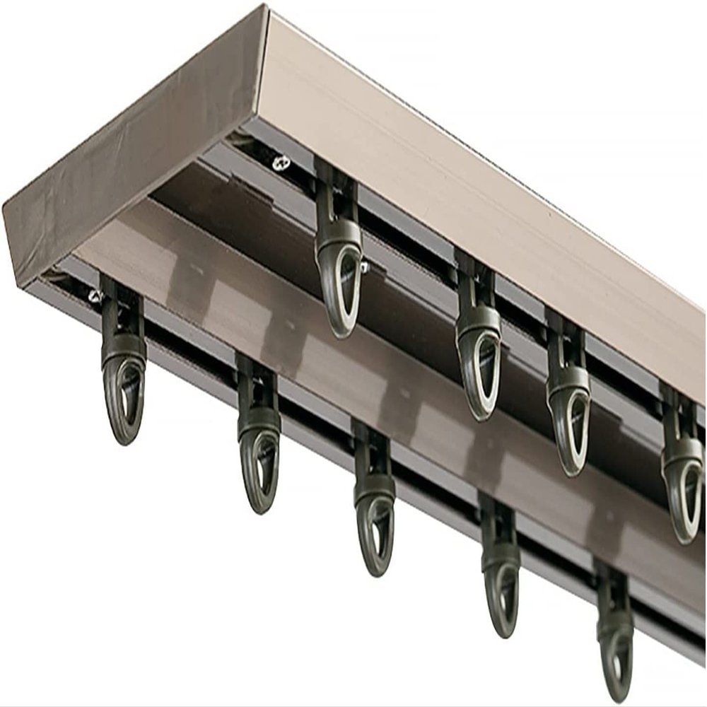 Ceiling Curtain Track, Sliding Door Ceiling Mount Double Curtain Track, Champagne White Aluminum Alloy Room Divider Curtain Rod, for Indoor Balcony/Living Room/Bedroom, with Screw Kit ( Color : Champa