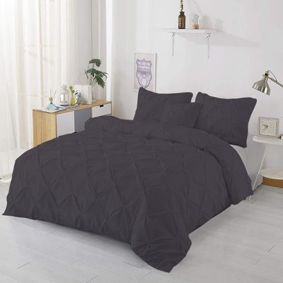 1Pcs Pinch Pleated Comforter Premium Super Soft 400 GSM All Season Pintuck 1000 Thread Count 100% Egyptian Cotton Oversized Super King Size (120" x 98") Inch - Dark Grey Pinch