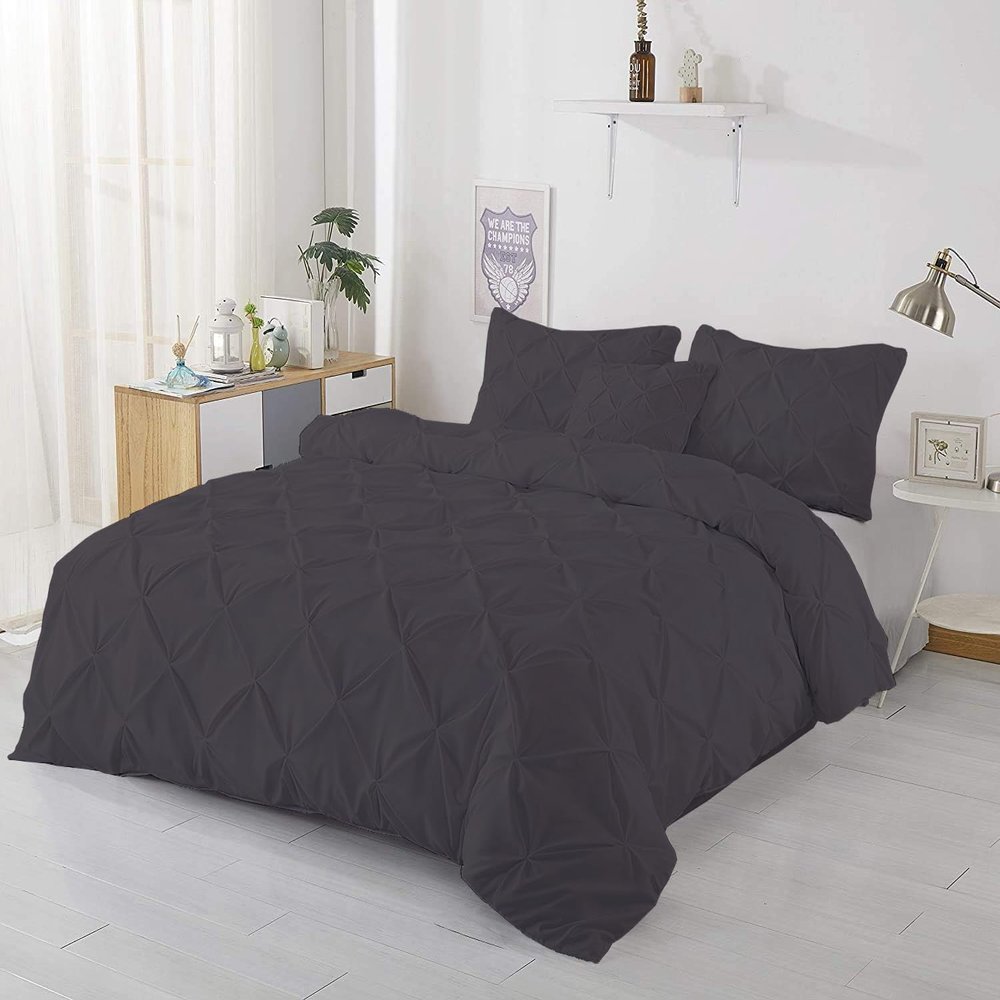 1Pcs Pinch Pleated Comforter Premium Super Soft 400 GSM All Season Pintuck 1000 Thread Count 100% Egyptian Cotton Oversized Super King Size (120" x 98") Inch - Dark Grey Pinch