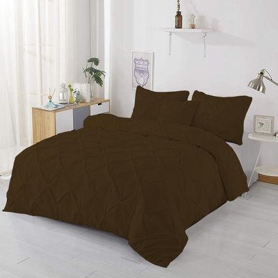 1Pcs Pinch Pleated Comforter Premium Super Soft 400 GSM All Season Pintuck 1000 Thread Count 100% Egyptian Cotton Oversized Super King Size (120" x 98") Inch - Chocolate Pinch