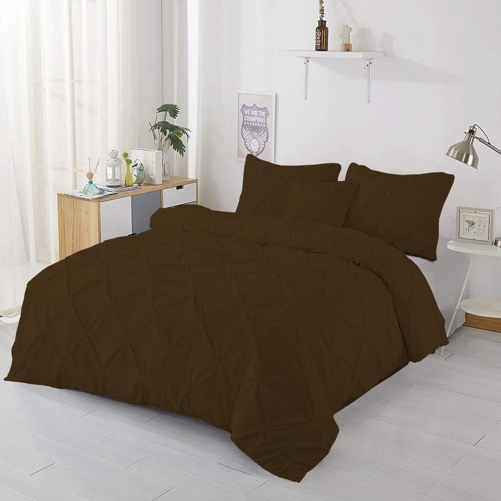 1Pcs Pinch Pleated Comforter Premium Super Soft 400 GSM All Season Pintuck 1000 Thread Count 100% Egyptian Cotton Oversized Super King Size (120" x 98") Inch - Chocolate Pinch