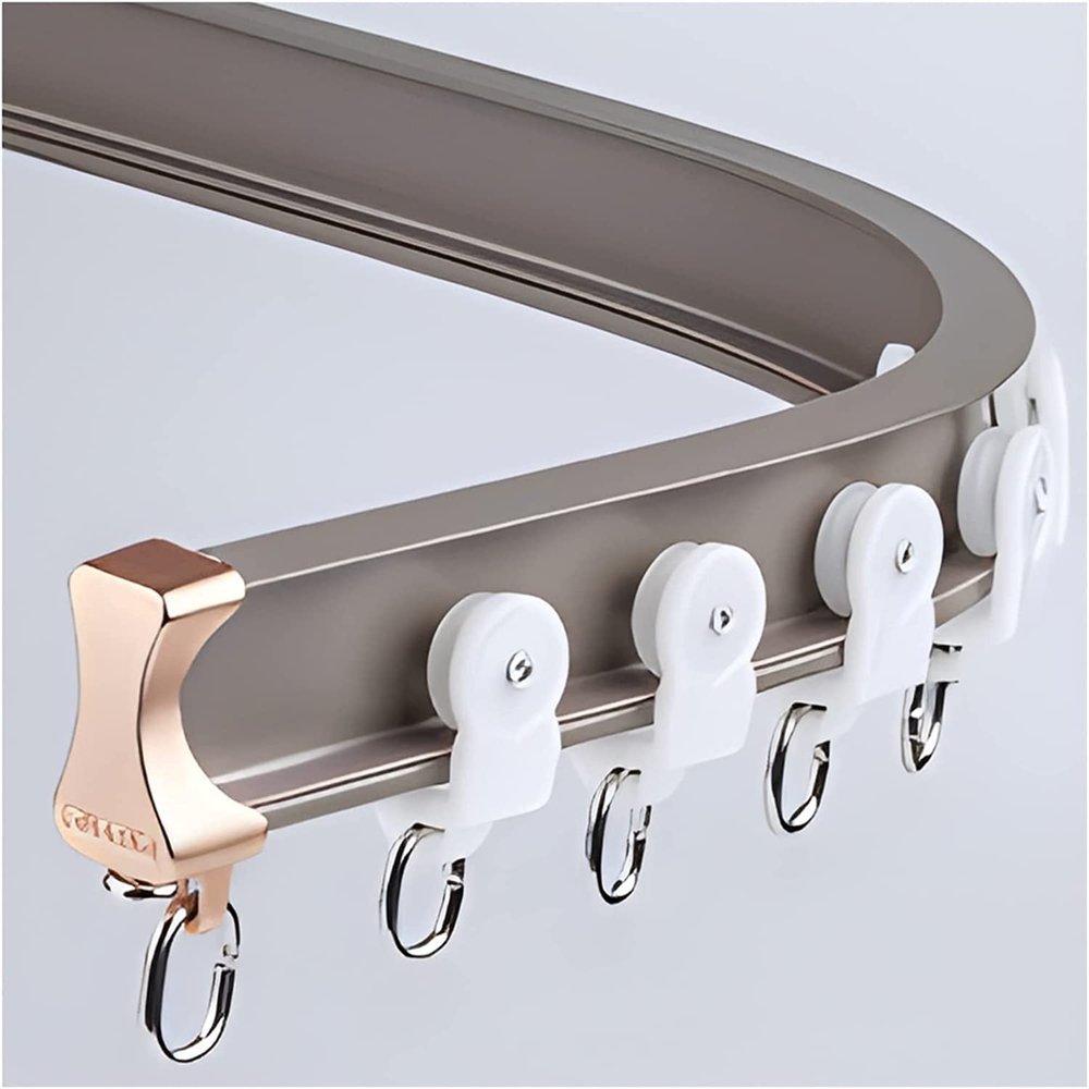 Room Divider Ceiling Track System Shower Curtain Curved Ceiling Shower Room Dividers Bendable Curtain Track System, Cuttable Waterproof Curtain Rail Rod for Outdoor Indoor Windows, Camper, Include Com
