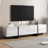 74.8'' High Gloss UV Surface Entertainment Center, Minimalist TV Stand for up to 80 Inch TV, Wood Gaming Media Console Table, Simple & Stylish Living Room Furniture, Sturdy and Durable, White view 1