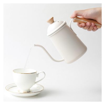 22oz/650ml Coffee Kettle with Lid,Pour Over Coffee Pot Hand Drip Kettle with Long Narrow Spout,Gooseneck Tea Pot for Induction and All Stovetops (Color : White)