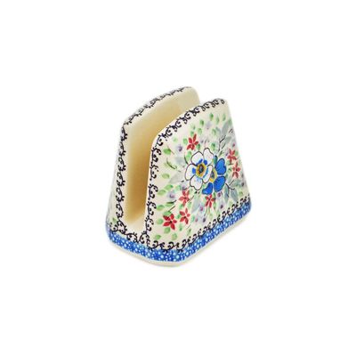 Polmedia Polish Pottery Napkin Holder UNIKAT - Flower Crown Pattern Handmade in Boleslawiec Poland by Ceramika Artystyczna + Certificate of Authenticity