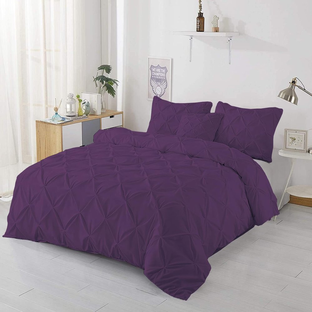 1Pcs Pinch Pleated Comforter Premium Super Soft 400 GSM All Season Pintuck 1000 Thread Count 100% Egyptian Cotton Oversized Super King Size (120" x 98") Inch - Plum Pinch