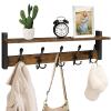 Homode Rustic Brown Wall Mount Coat Rack with Shelf and 5 Tri Hooks, Wood Coat Hangers for Hanging Hat, Towel, Purse, Jacket view 1