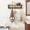 Homode Rustic Brown Wall Mount Coat Rack with Shelf and 5 Tri Hooks, Wood Coat Hangers for Hanging Hat, Towel, Purse, Jacket view 3