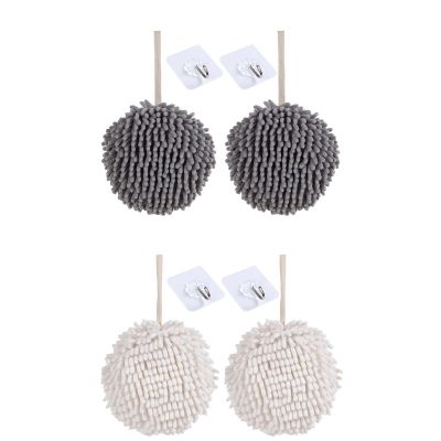 4Pcs Soft Chenille Hanging Hand Towels,Quick Dry Absorbent Hand Towel,Round Hand Towels with Hoop for Bathroom Kitchen