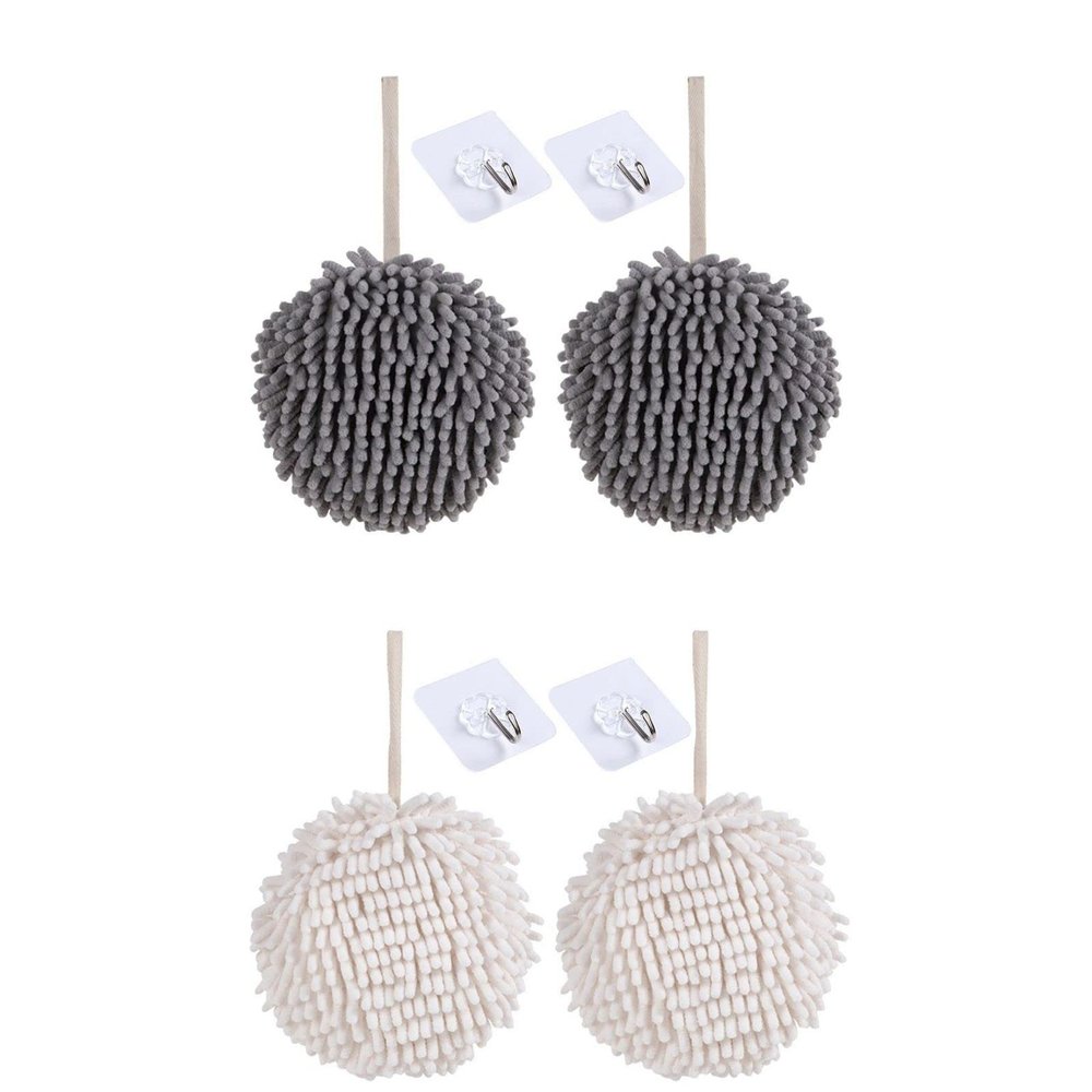 4Pcs Soft Chenille Hanging Hand Towels,Quick Dry Absorbent Hand Towel,Round Hand Towels with Hoop for Bathroom Kitchen