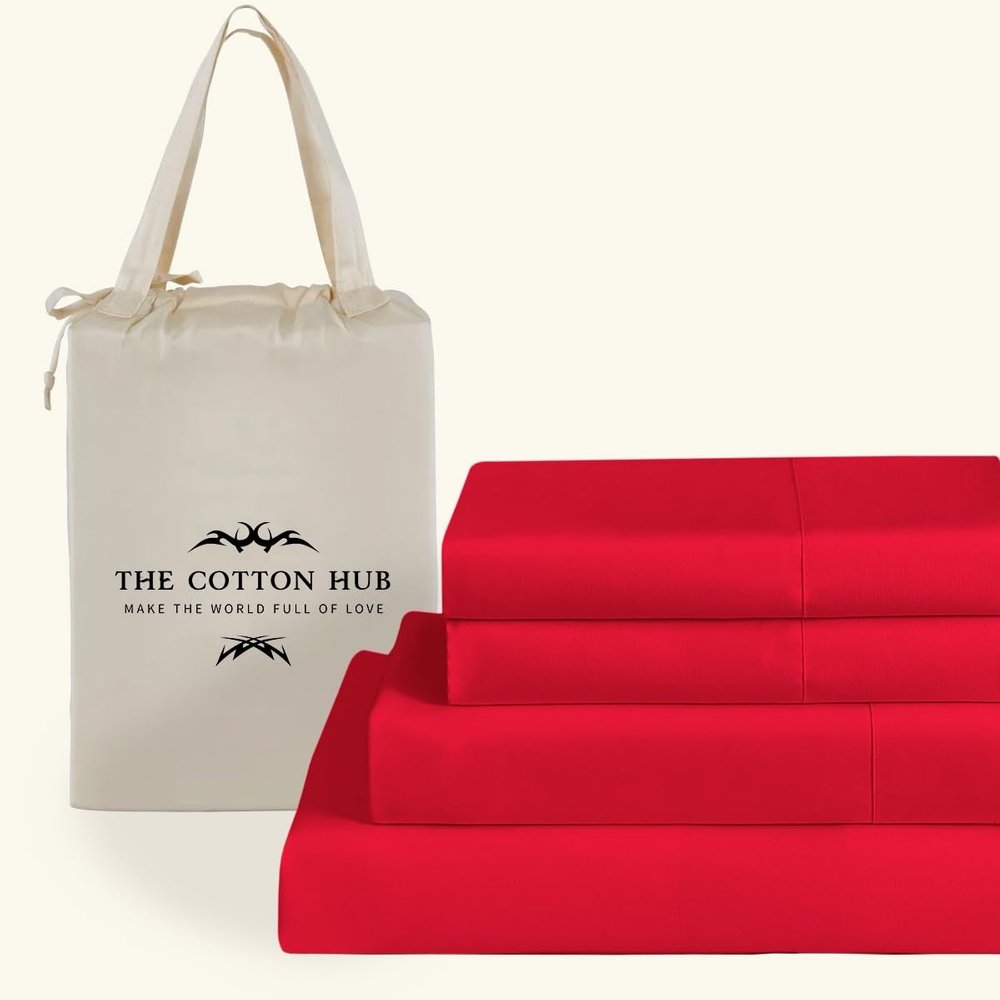 Queen Size 6-Piece Sheet Set 1000 Thread Count Authentic Combed Cotton Bed Sheets fits up to 14-16 inch Deep Pocket (Solid, Red)
