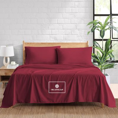 4-Piece Sheet Set King Size, Sleep Better Than Ever with These Ultra-Soft & Cooling, Certified 1200-TC Egyptian Cotton Best Sheets fits up to 22-24" Deep Pocket (Stripe, Burgundy)