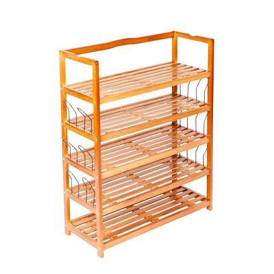 BILEK Portable Shoe Rack 5 Tier Storage Unit Shelves Shoe Shelf Storage Organizer with Hang Hooks for Entryway, Hallway, Closet, Living Room, Wood Color