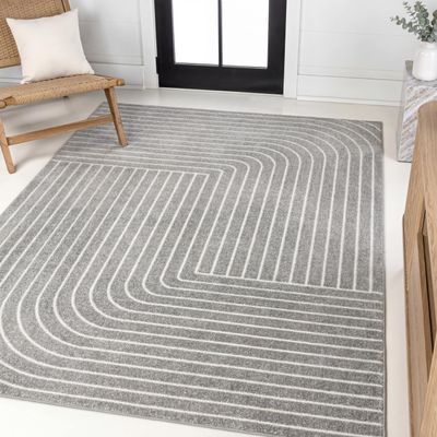 JONATHAN Y Odense High-Low Angle Indoor/Outdoor Area Rug, 4x6, Gray/Ivory, Modern, Contemporary, Geometric, Bohemian, Bedroom, Kitchen, Living Room, Non Shedding (SCN101B-4)