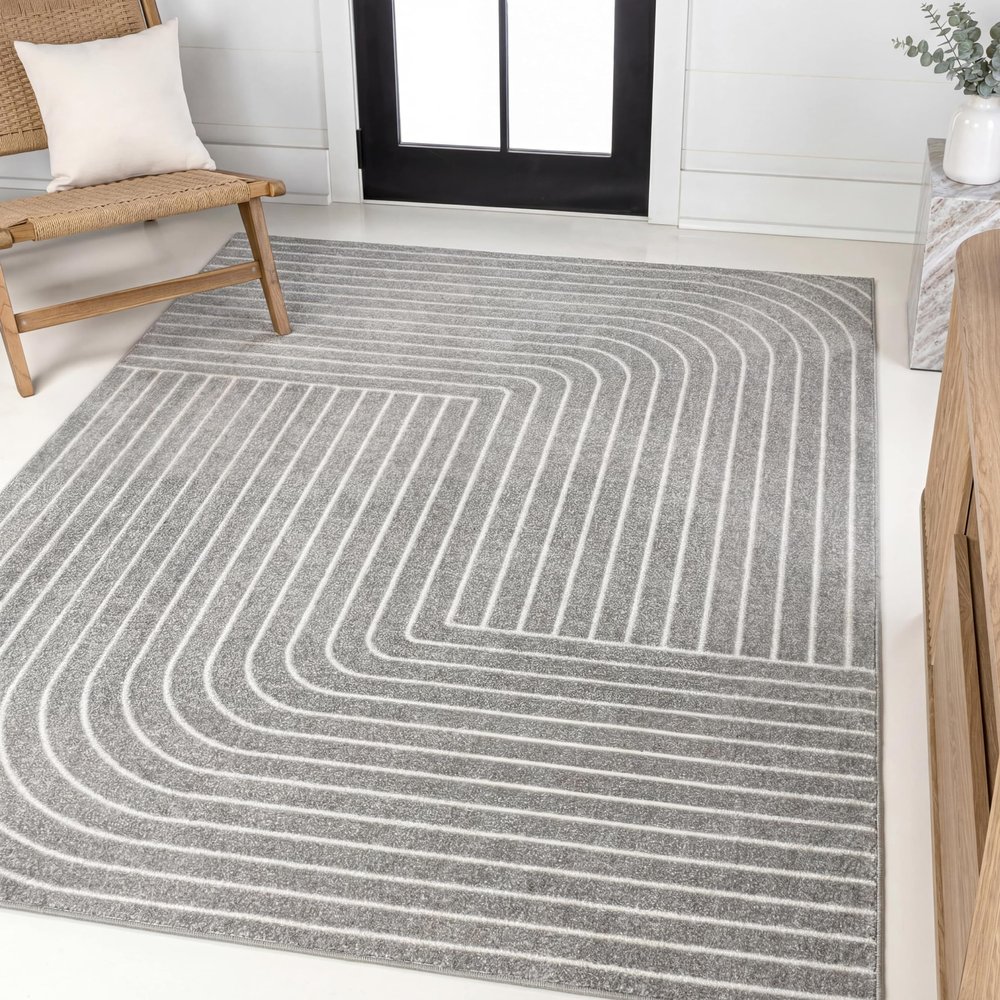 JONATHAN Y Odense High-Low Angle Indoor/Outdoor Area Rug, 4x6, Gray/Ivory, Modern, Contemporary, Geometric, Bohemian, Bedroom, Kitchen, Living Room, Non Shedding (SCN101B-4)