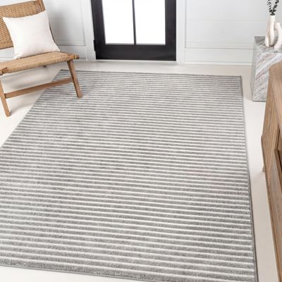 JONATHAN Y Aarhus High-Low Striped Indoor/Outdoor Area Rug 4x6, Gray/Ivory, Minimalist Geometric, Classic, Farmhouse, Cottage, Minimalist, Bedroom, Kitchen, Living Room, Non Shedding (SCN102D-4)