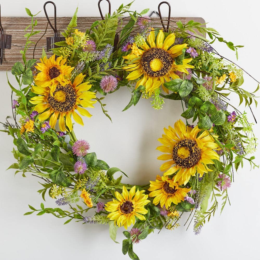 Factory Direct Craft Artificial Sunflower Fern and Thistle Wreath Summer Decor and Centerpiece Display (18" Dia)