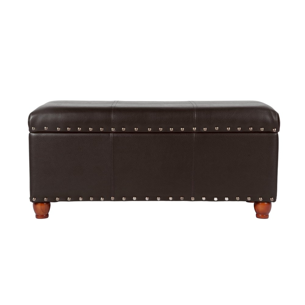 HomePop Faux Leather Cocktail Storage Bench, Brown