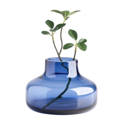 Torre & Tagus Solid Color Round Art Glass Vase for Flowers - 4" Tall Unique Flower Vase, Clear Handmade Bottle Vase for Modern Home Decor, Bud Vase as Decorative Shelf Decor or Wedding Gift, Blue