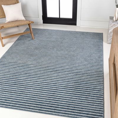 JONATHAN Y Aarhus High-Low Striped Indoor/Outdoor Area Rug 3x5, Navy/Ivory, Minimalist Geometric, Classic, Farmhouse, Cottage, Minimalist, Bedroom, Kitchen, Living Room, Non Shedding (SCN102A-3)