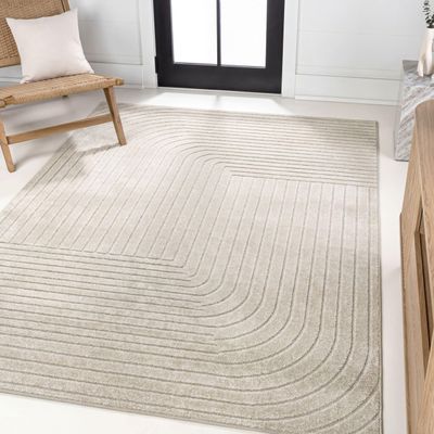JONATHAN Y Odense High-Low Angle Ivory/Cream Indoor/Outdoor Area Rug, 4x6, Modern, Contemporary, Geometric, Bohemian, Bedroom, Kitchen, Living Room, Non Shedding (SCN101A-4)