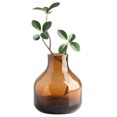 Torre & Tagus Solid Color Round Art Glass Vase for Flowers - 5" Tall Unique Flower Vase, Clear Handmade Bottle Vase for Home Decor, Bud Vase as Decorative Shelf Decor or Wedding Gift, Amber Orange
