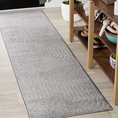 JONATHAN Y Odense High-Low Angle Indoor/Outdoor Runner Rug, 2x8, Gray/Ivory Modern, Contemporary, Geometric, Bohemian, Bedroom, Kitchen, Living Room, Non Shedding(SCN101B-28)