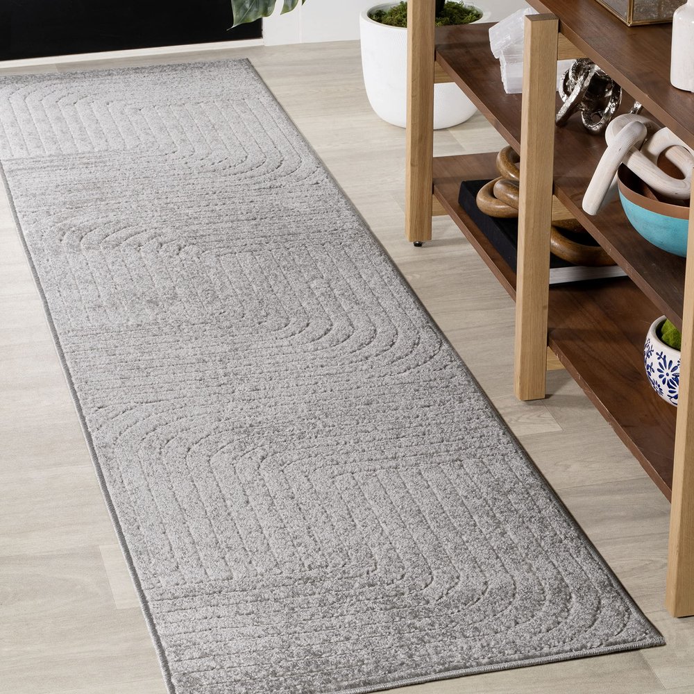 JONATHAN Y Odense High-Low Angle Indoor/Outdoor Runner Rug, 2x8, Gray/Ivory Modern, Contemporary, Geometric, Bohemian, Bedroom, Kitchen, Living Room, Non Shedding(SCN101B-28)