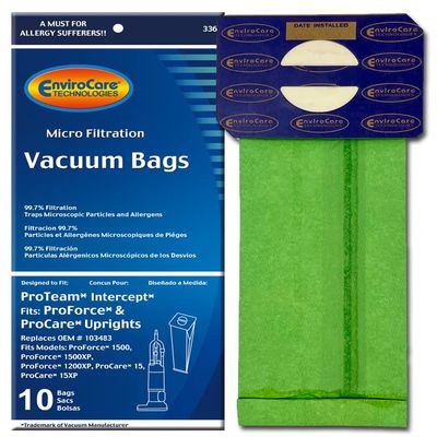 EnviroCare Replacement Micro Filtration Vacuum Bags Designed to Fit ProTeam ProForce & ProCare Upright Vacuums10 Bags