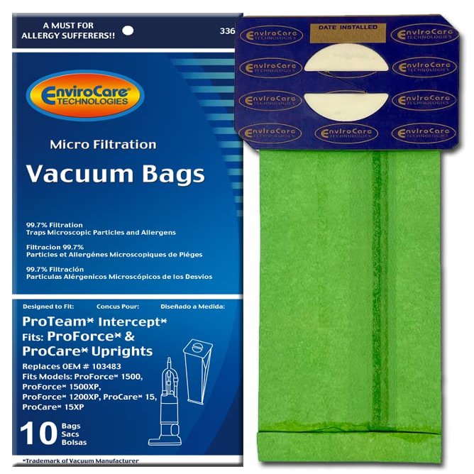 EnviroCare Replacement Micro Filtration Vacuum Bags Designed to Fit ProTeam ProForce & ProCare Upright Vacuums10 Bags