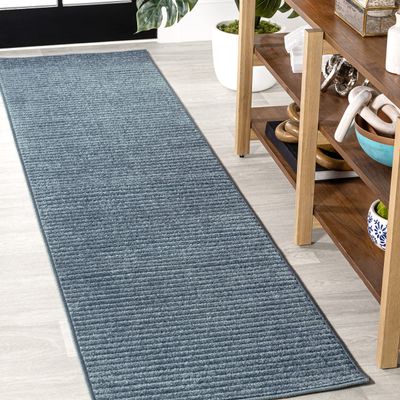 JONATHAN Y Aarhus High-Low Striped Indoor/Outdoor Runner Rug 2x8, Navy/Ivory, Minimalist Geometric, Classic, Farmhouse, Cottage, Minimalist, Bedroom, Kitchen, Living Room, Non Shedding (SCN102A-28)