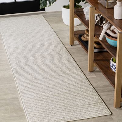 JONATHAN Y Aarhus High-Low Striped Ivory/Cream Indoor/Outdoor Runner Rug 2x8, Minimalist Geometric, Classic, Farmhouse, Cottage, Minimalist, Bedroom, Kitchen, Living Room, Non Shedding (SCN102B-28)