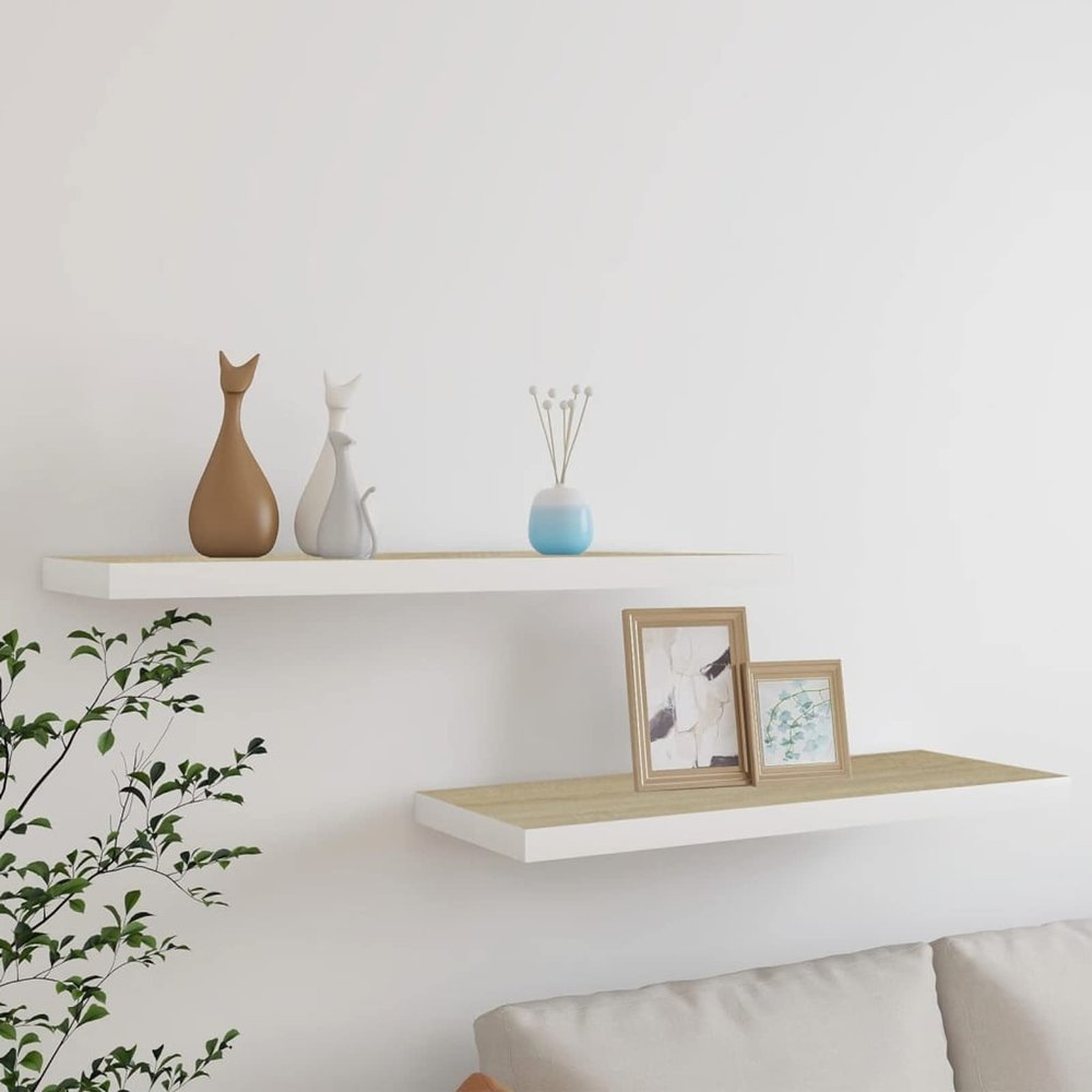 Bopdu Floating Wall Shelves Mounted, Wall Shelves Storage Decoration for Bedroom Bathroom Living Room 2 pcs Oak and White 31.5"x9.3"x1.5" MDF