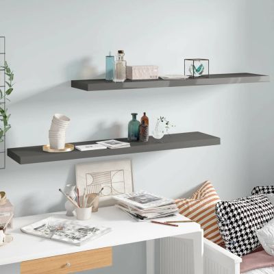 Bopdu Floating Wall Shelves Mounted, Wall Shelves Storage Decoration for Bedroom Bathroom Living Room 2 pcs High Gloss Gray 47.2"x9.3"x1.5" MDF