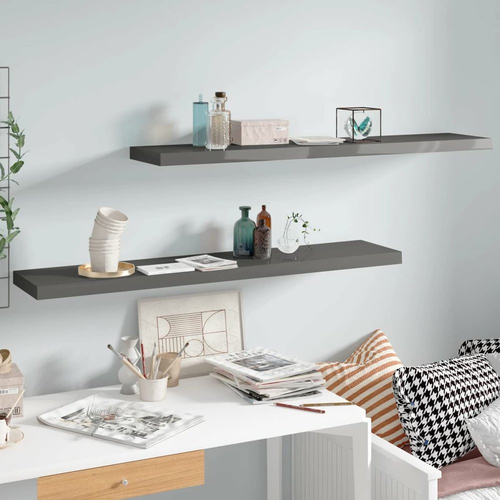 Bopdu Floating Wall Shelves Mounted, Wall Shelves Storage Decoration for Bedroom Bathroom Living Room 2 pcs High Gloss Gray 47.2"x9.3"x1.5" MDF